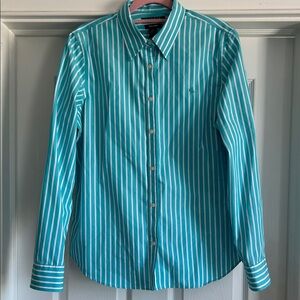 Ralph Lauren Blue and White Striped Button Down Shirt